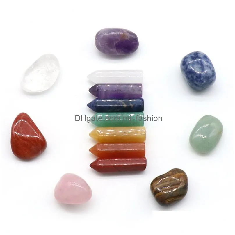 7 chakra set reiki natural stone crystal ornaments hexagonal columns irregular rock quartz yoga energy bead chakra healing art craft home