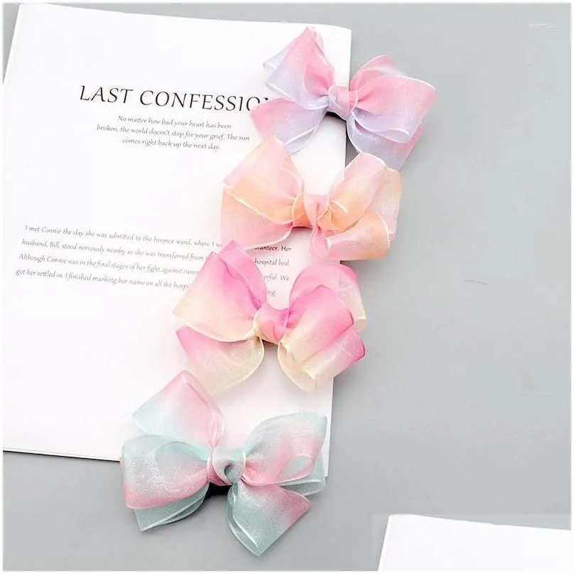 hair accessories rainbow gradient bow hairpin children princess cute head flower holiday party gift wholesale