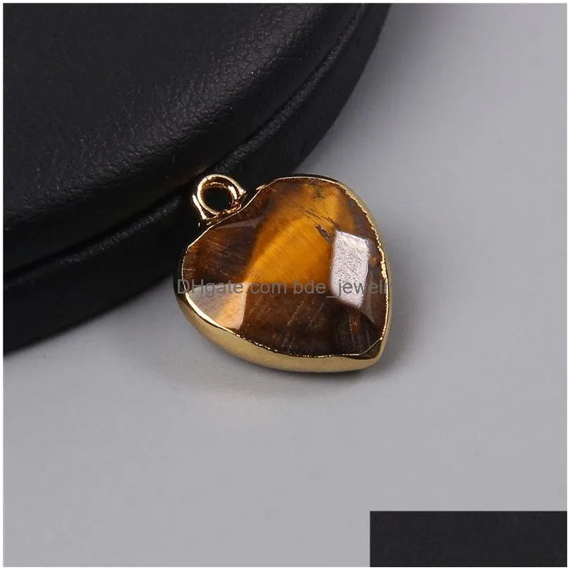 natural tiger eye stone amethysts pendant heart shape metal stone necklace earring pendant charm for making jewelry