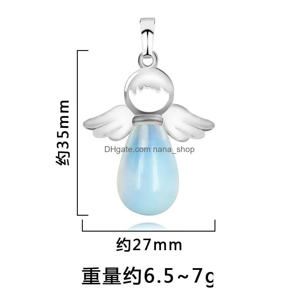 natural stone angel pendant charms for necklace pink quartz opal agates pendants water drop female jewelry gift