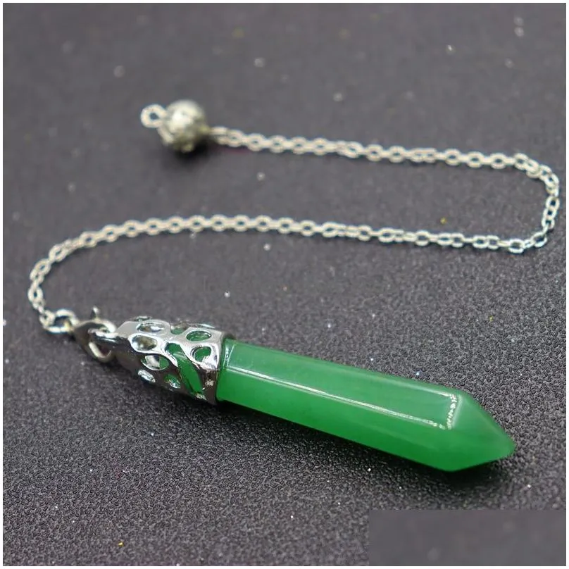 natural stone charms pendulum for dowsing divination hexagonal prism quartz bullet charms energy healing crystal reiki chakra ornament