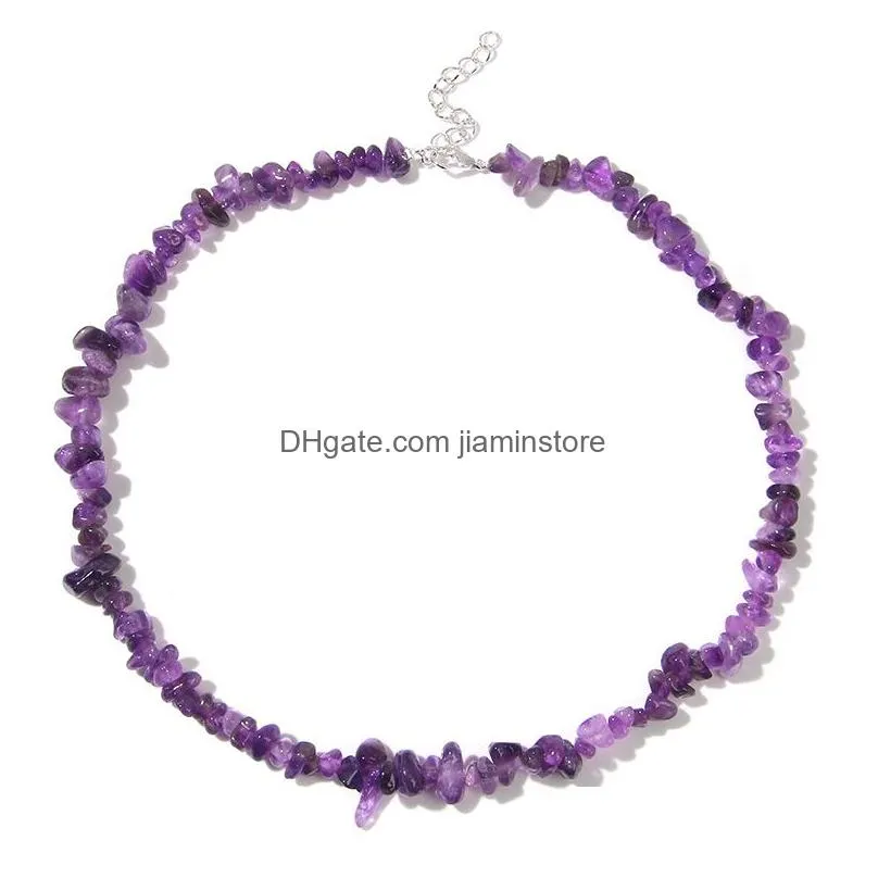 natural chip stone beads necklaces for women lobster clasp buckle chain amethyst choker necklace fashion jewelry