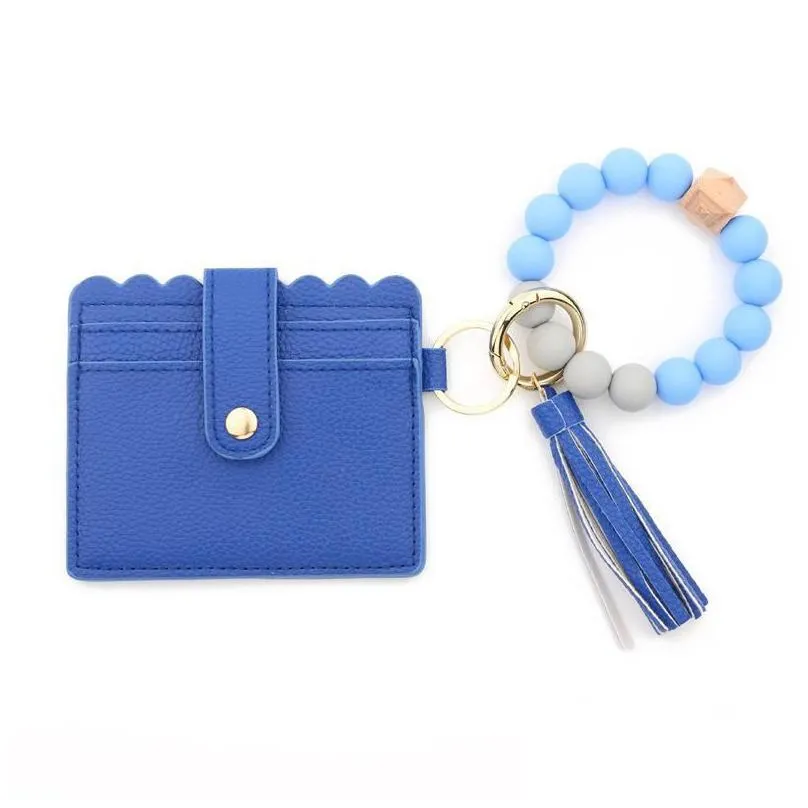 ups fashion pu leather bracelet wallet keychain party favor gifts tassels bangle key ring holder card bag silicone beaded wristlet