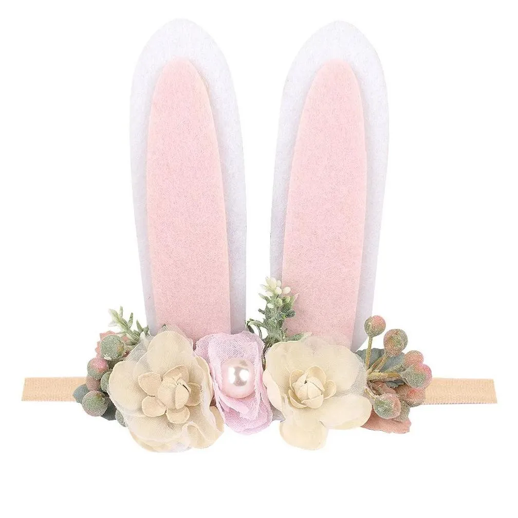 infant baby headband elastic bunny ear artificial flower headbands baby flower crown p ography props hair band hair accessory