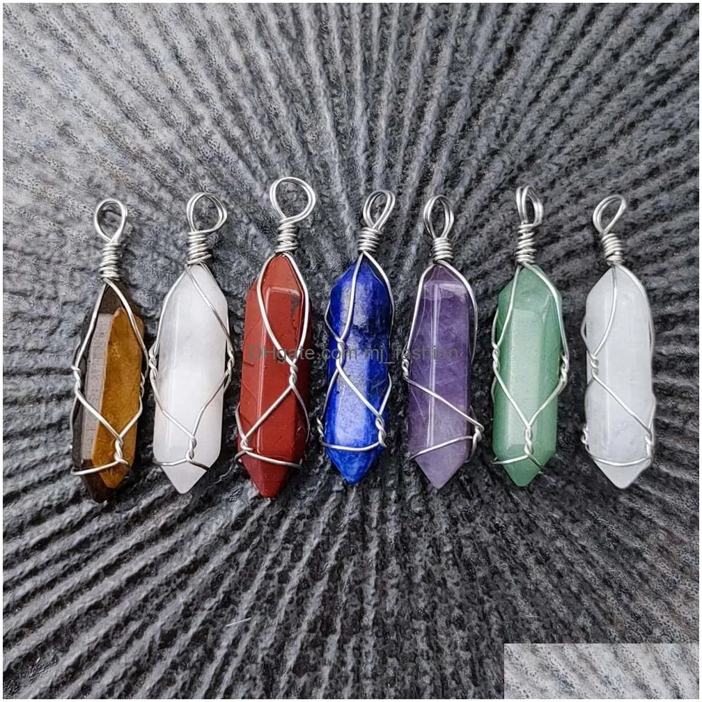fashion silver plated hexagon healing crystal necklace opal turquoise natural stone pink quartz chakra necklaces jewelry