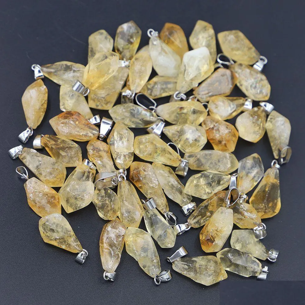 natural citrine stone irregular charms raw ore crystal necklace diy pendants earrings jewelry making accessories