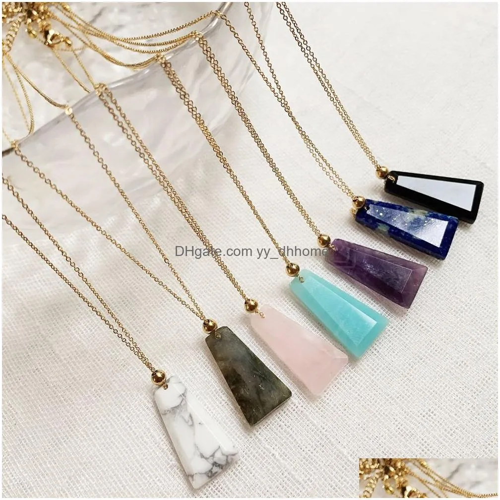 natural crystal stone pendant necklace gometric charm labradorite amethyst pink quartz crystal necklaces for women jewerly
