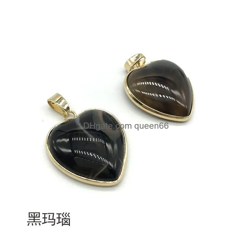 rose quartz opal tigers eye natural stone pendulum heart charms pendants for necklace earrings jewelry making