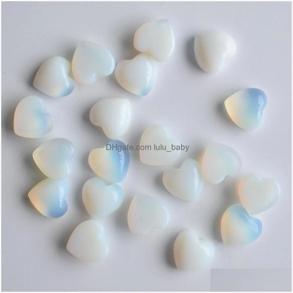 natural stone 10mm heart loose beads opal rose quartz tigers eye turquoise cabochons flat back for necklace ring earrrings jewelry