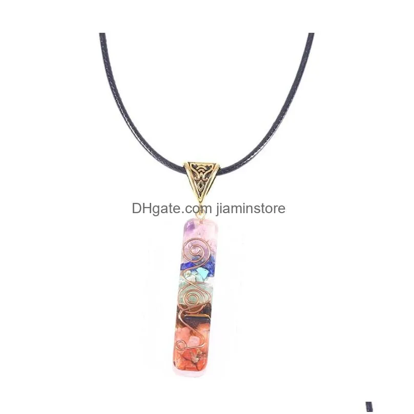 even chakras healing necklace for women men colorful natural stone geometric pendant rope chain necklace fashion jewelry