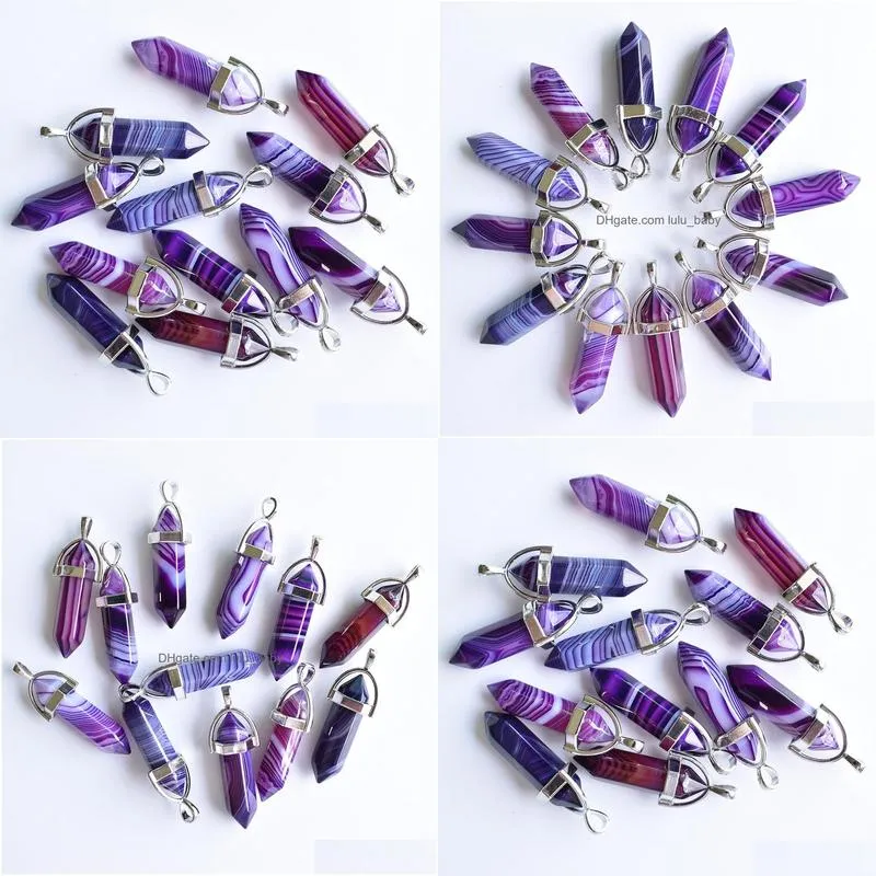 purple stripe onyx pillar shape point chakra charms pendants for jewelry making diy necklace earrings