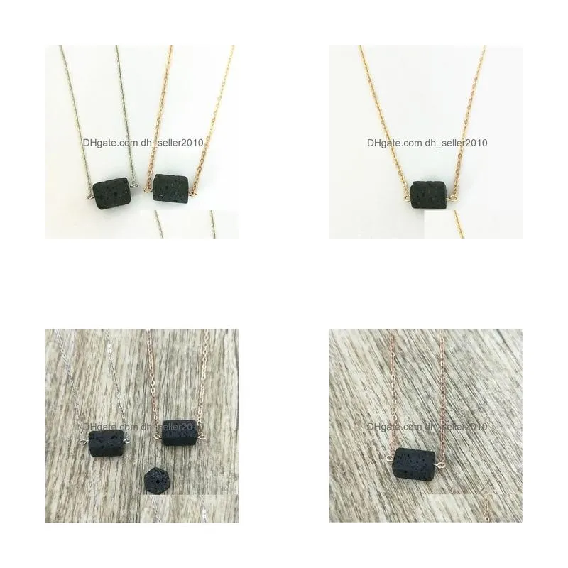 fashion silver gold color prism lava stone necklace volcanic rock aromatherapy essential oil diffuser necklace for women jewelry
