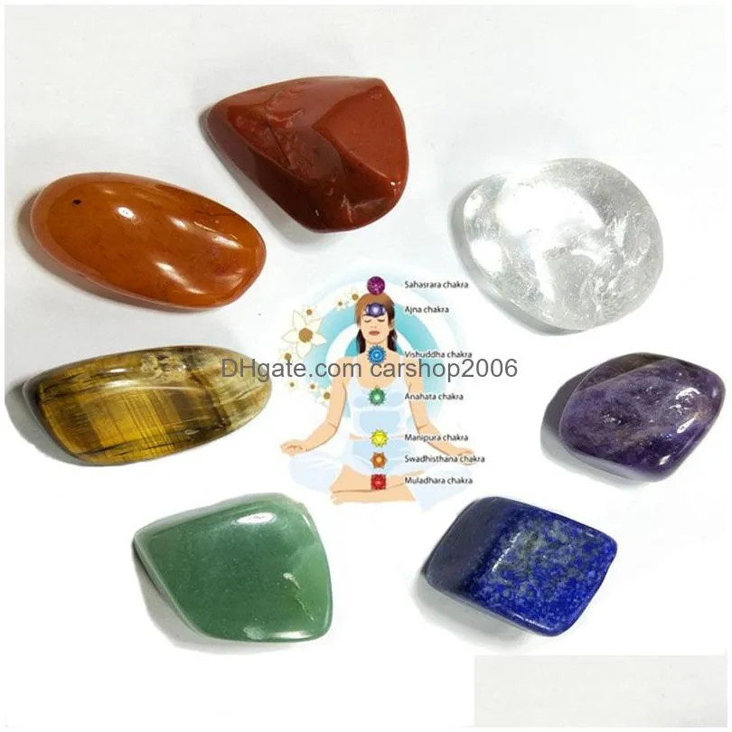 7pcs/set reiki natural stone tumbled stone irregular polishing rock quartz yoga energy bead for chakra healing decoration