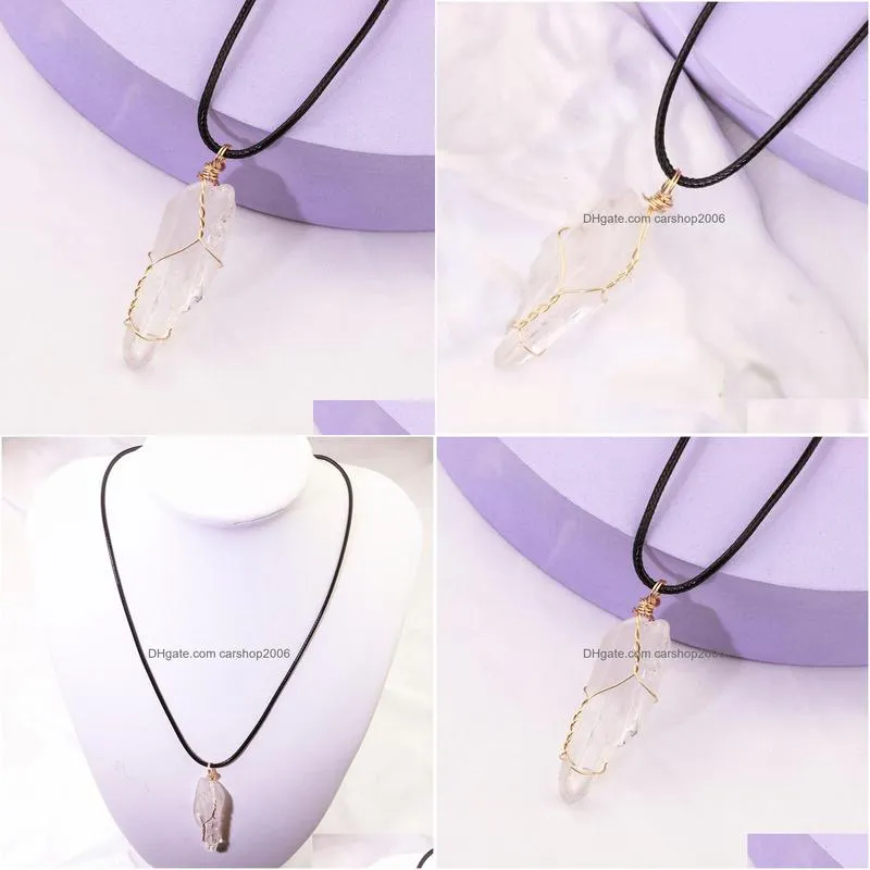 natural stone wire winding necklace irregular rock crystal quartz pendant necklaces for women jewelry gift