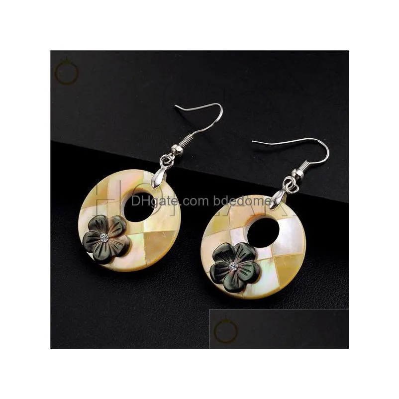 black flowers beige shell charm earrings natural shell summer jewelry gift beach inspired earrings 5 pairs