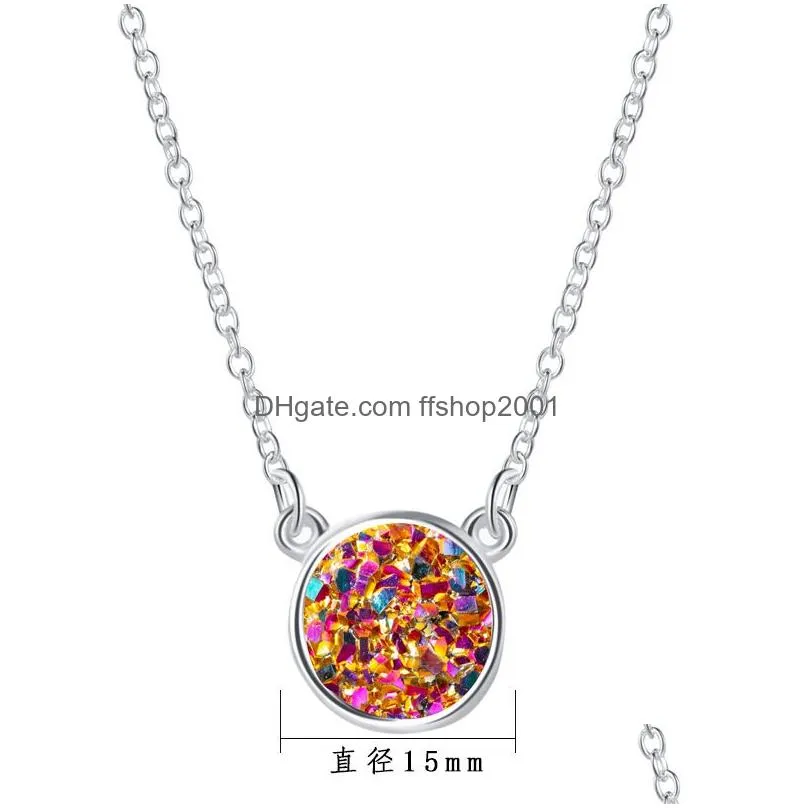 fashion drusy druzy necklace silver plated resin geometric round faux natural stone necklace for women lady jewelry