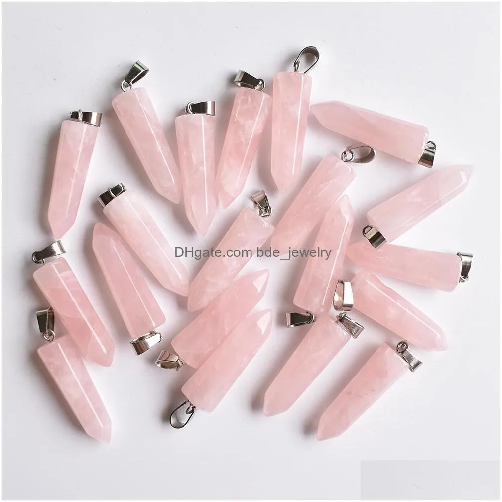 natural stone pink crystal charms pillar rose quartz pendants for jewelry necklace marking