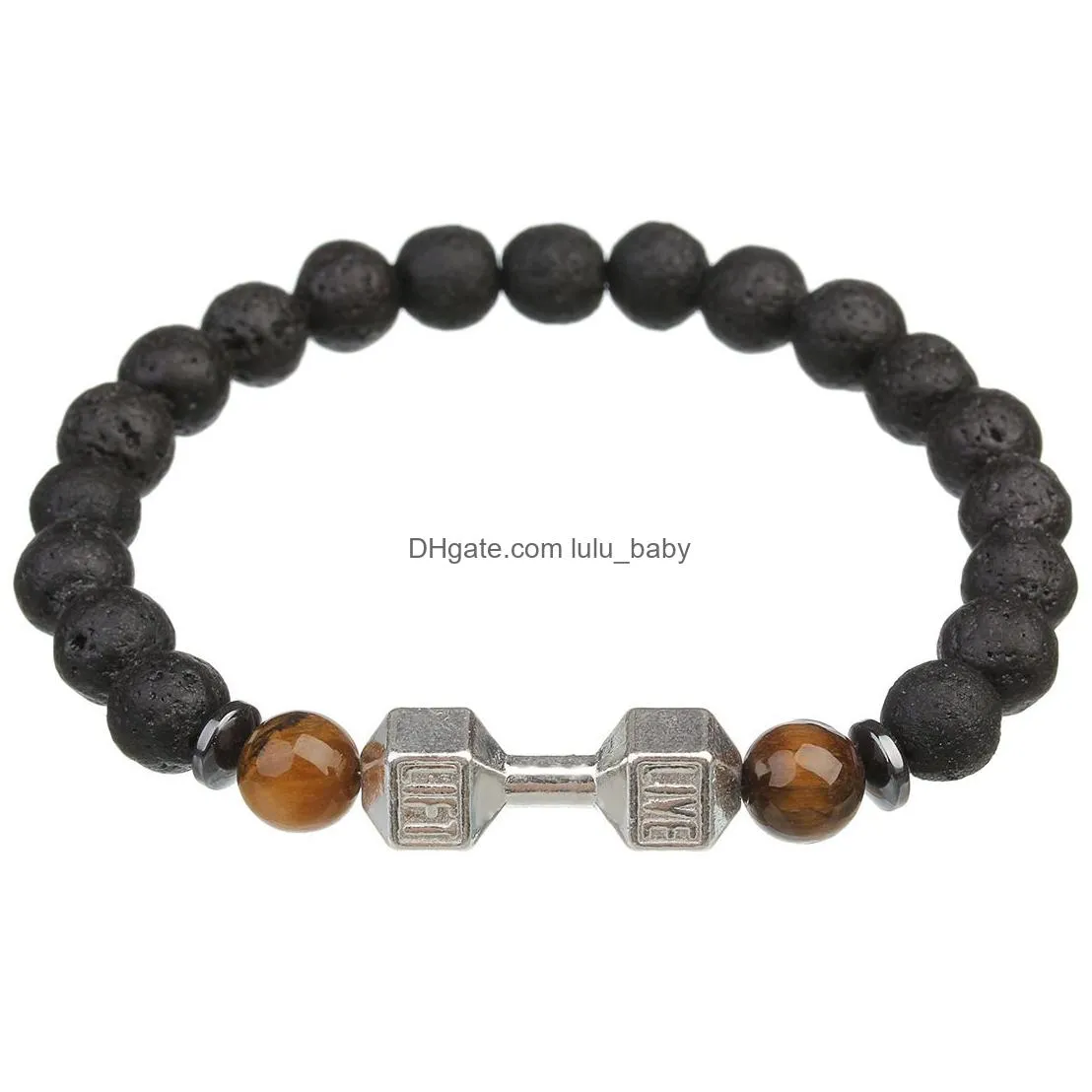 lava stone silver gold dumbbell tiger stone bead bracelet diy  oil diffuser bracelet for women men jewelry