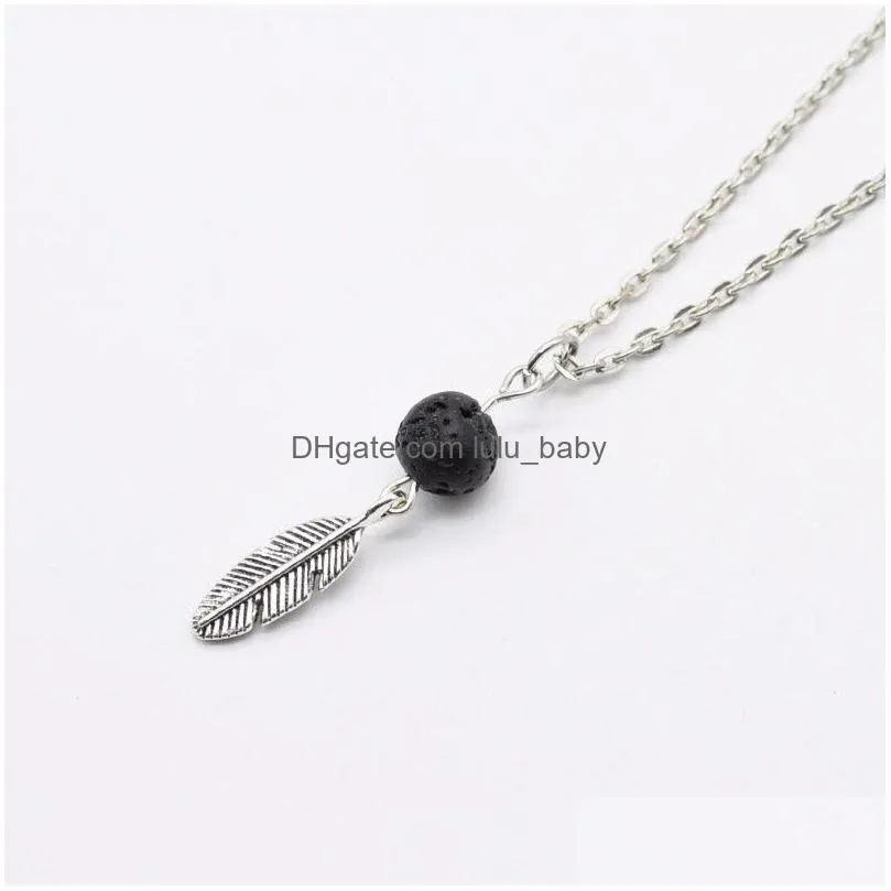 natural black lava stone necklace cross leaf silver gold color heart aromatherapy essential oil diffuser necklace for women jewelry