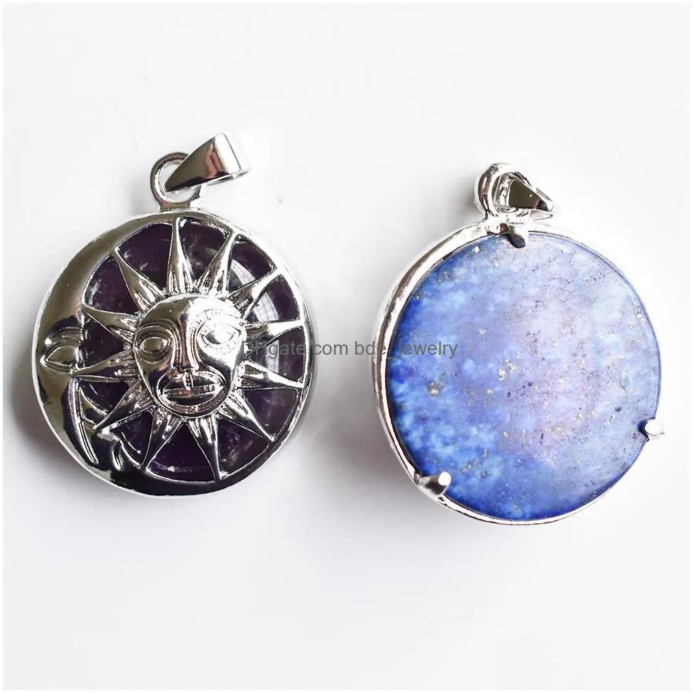 natural stone amethysts rose quartz chakra lapis alloy sun flower pendants charms for necklace jewelry accessories marking