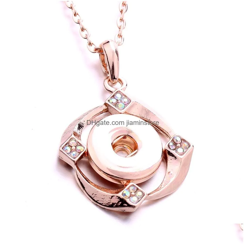 fashion gold snap button necklace 18mm ginger snaps buttons crystal charms necklaces for women jewelry