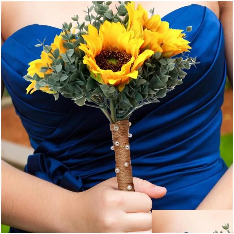 decorative flowers 30cm bouquet artificial sunflower wedding decoration eucalyptus bridal home accessories