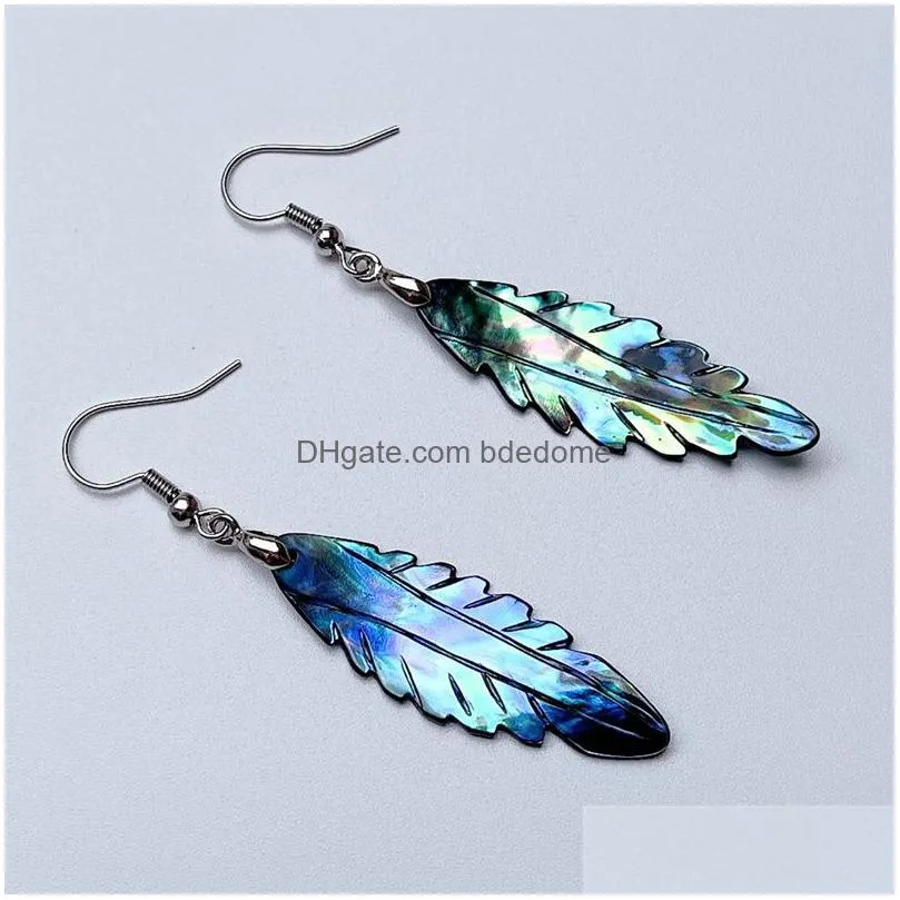 leaves charm earring abalone shell green plant long leaf shape drop earrings lady girl jewelry 5 pairs