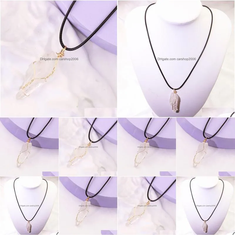 natural stone wire winding necklace irregular rock crystal quartz pendant necklaces for women jewelry gift