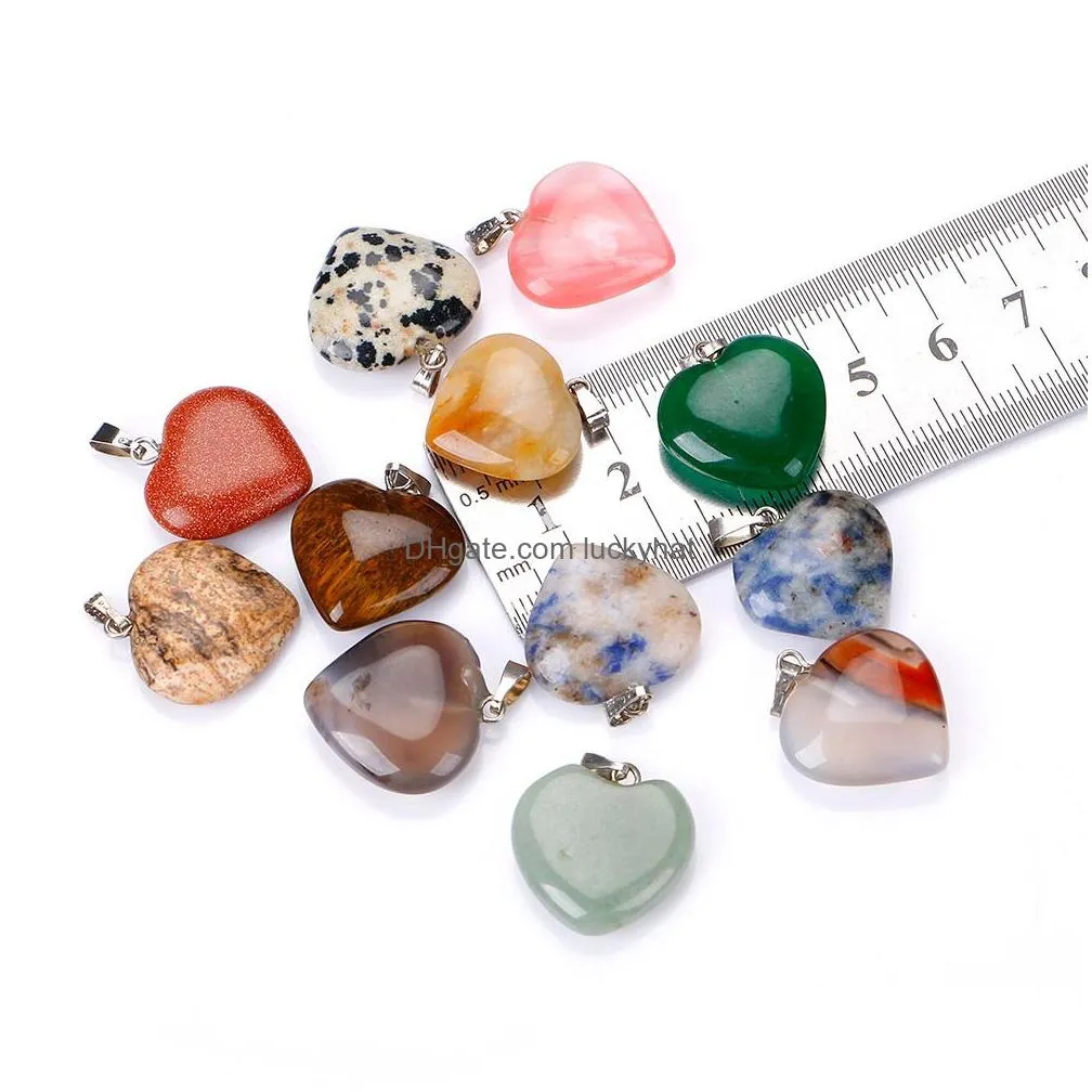 natural stone heart love pendant necklace opal tigers eye pink quartz crystal chakra reiki healing pendulum necklaces for women