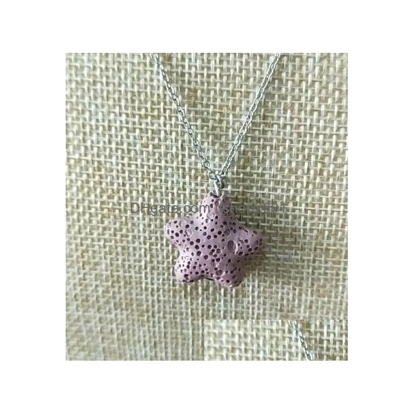 fashion silver color starfish lava stone necklace volcanic rock aromatherapy essential oil diffuser necklace for women jewelry
