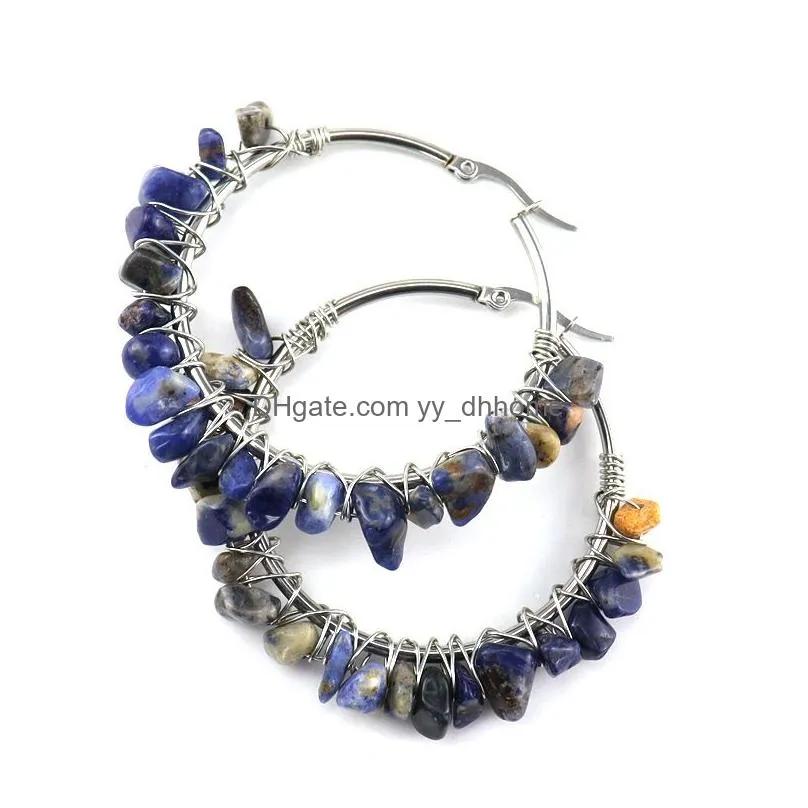 natural stone big hoops earrings reiki healing rubble amethyst lapis lazuli tigers eye quartz chakra crystal ear hoop