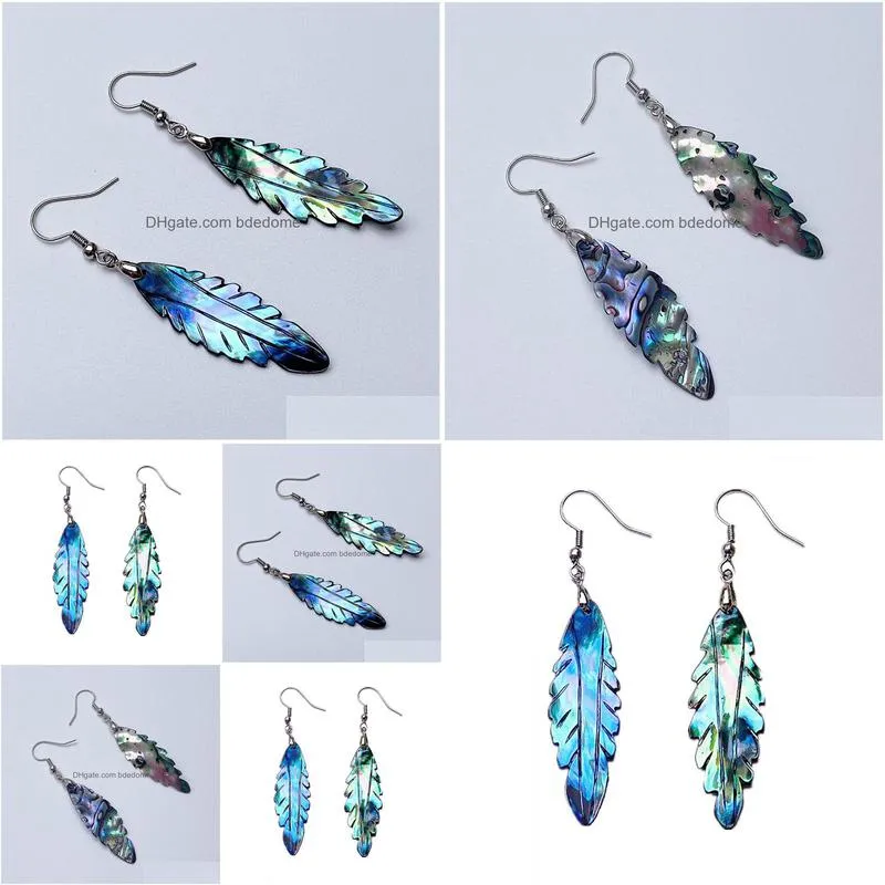 leaves charm earring abalone shell green plant long leaf shape drop earrings lady girl jewelry 5 pairs