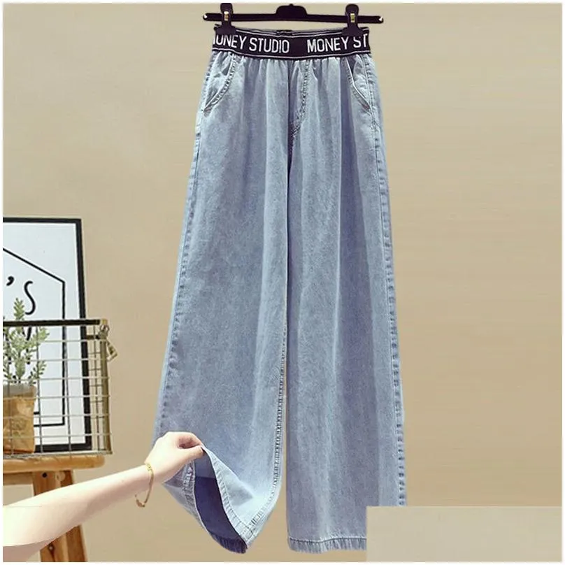 womens pants summer solid color plus size korean color block shirt jeans fashion high waist loose casual womens jean 2-piece set