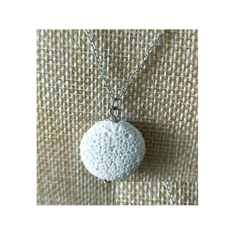 fashion silver color round lava stone necklace volcanic rock aromatherapy essential oil diffuser necklace for women jewelry