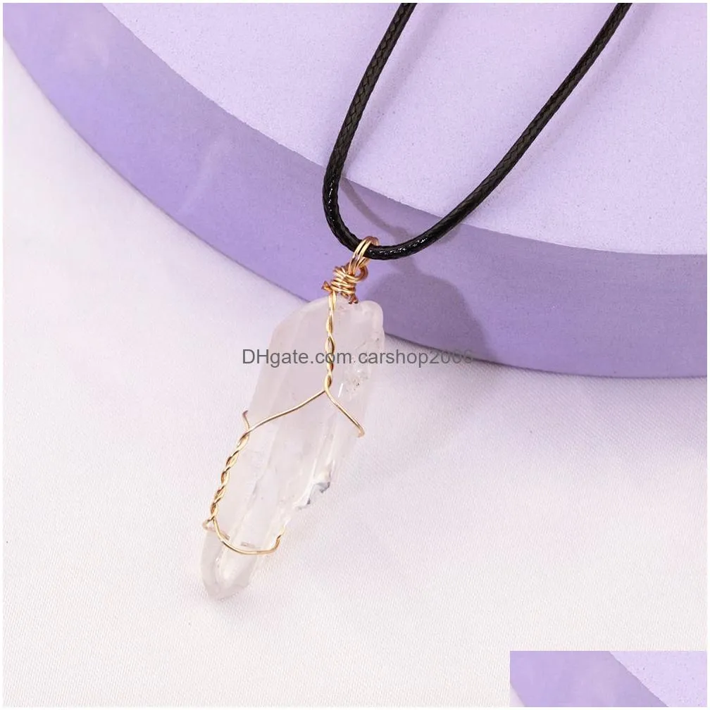 natural stone wire winding necklace irregular rock crystal quartz pendant necklaces for women jewelry gift