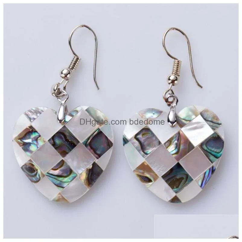 plaid mosaic paua abalone shell sweet heart dangle hook earrings for women girls gift 5 pairs