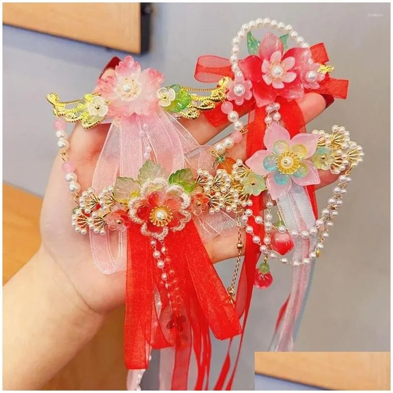 hair accessories clip resin flower tassel women children ancient style hairpin ribbon