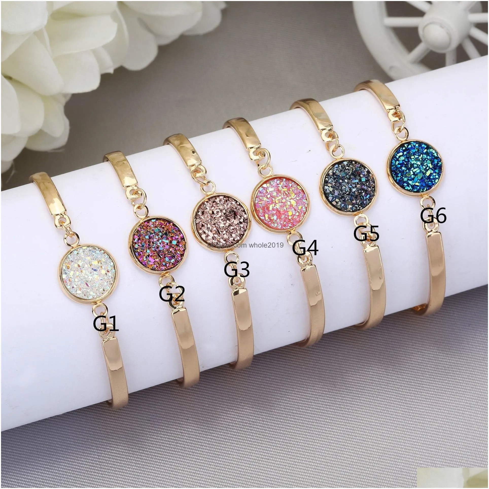 fashion 12mm resin druzy drusy bracelet silver gold color imitate natural stone bangle bracelet for women jewelry