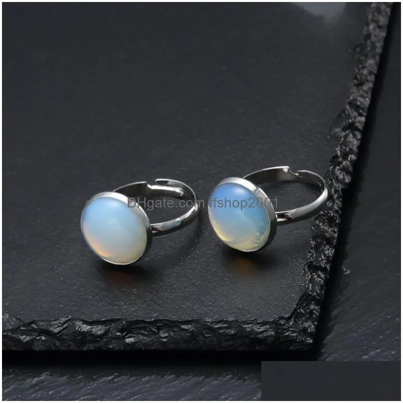 10mm 12mm natural stone ring white blue turquoise opal pink crystal chakra open ring for women jewelry