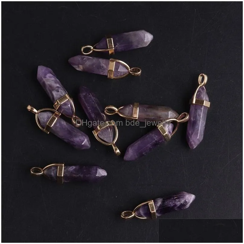 Prisme Hexagonal Tiger Eye Rose Quartz Opal Charms Natural Stone Pendentids Gemstone Bijoux Du 0 4 DHgate