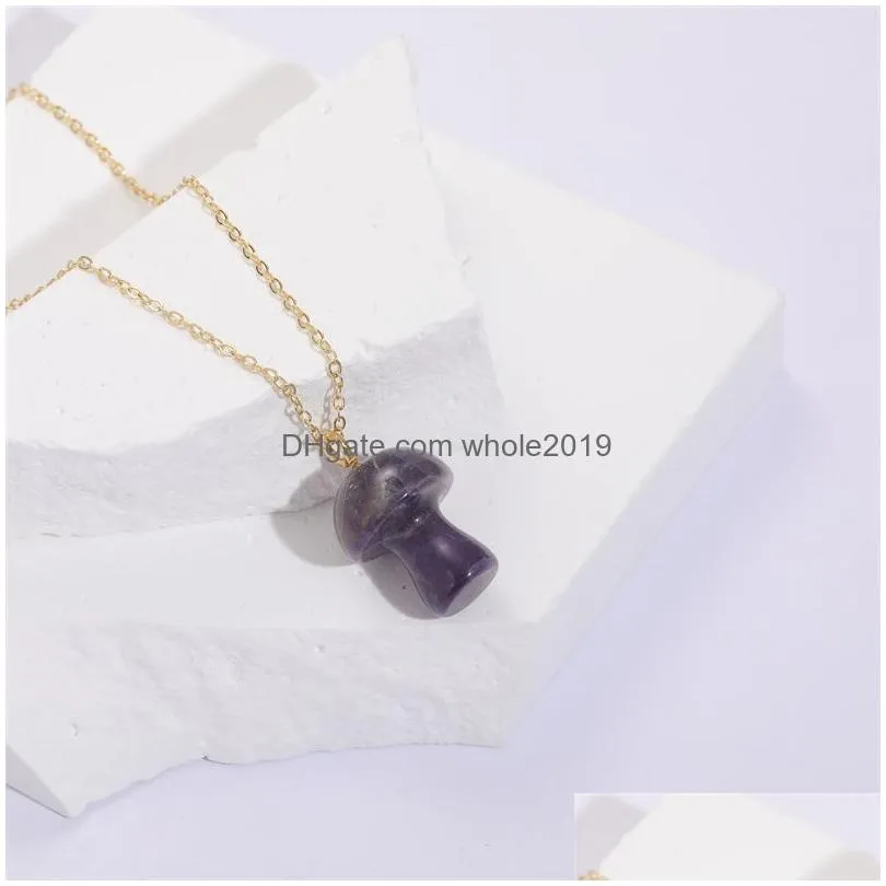 natural gem stone quartz crystal amethyst tiger eye opal hand carved 2cm mushroom pendant necklace for women jewelry