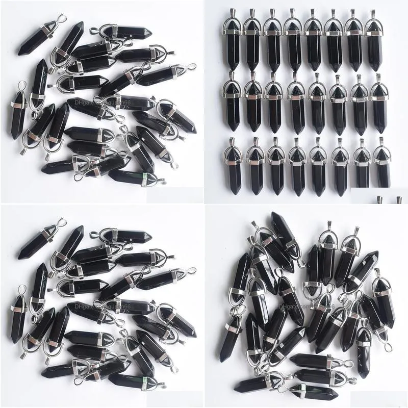 natural stone charms black obsidian bullet shape charms point chakra pendants for jewelry necklace earrings making