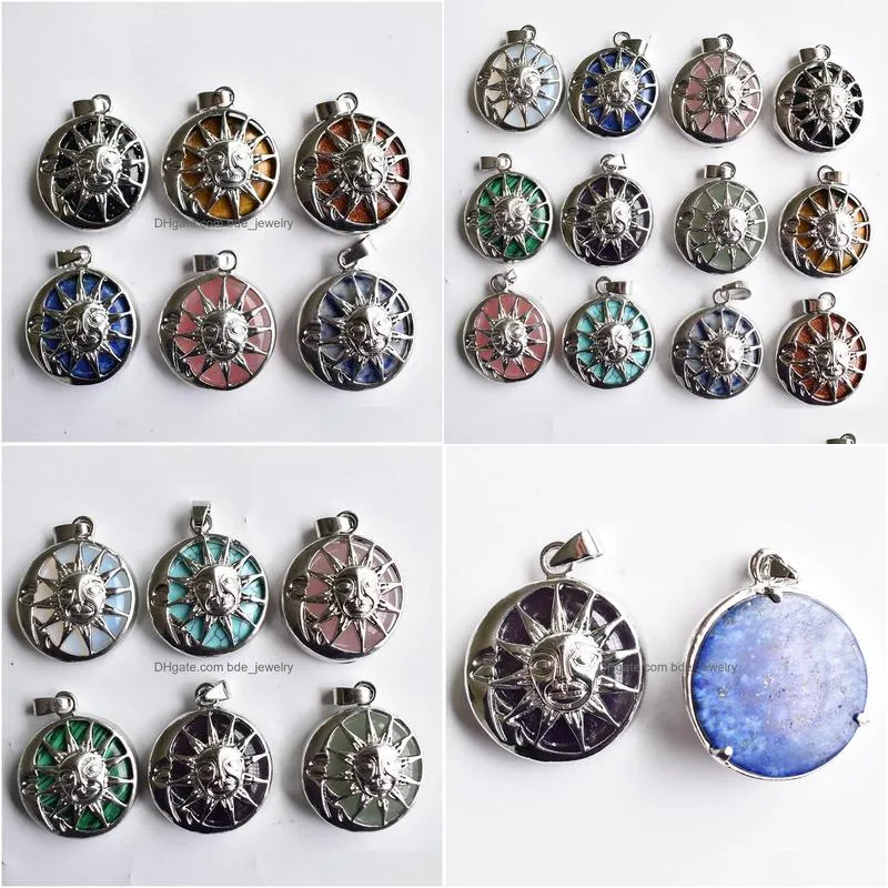 natural stone amethysts rose quartz chakra lapis alloy sun flower pendants charms for necklace jewelry accessories marking