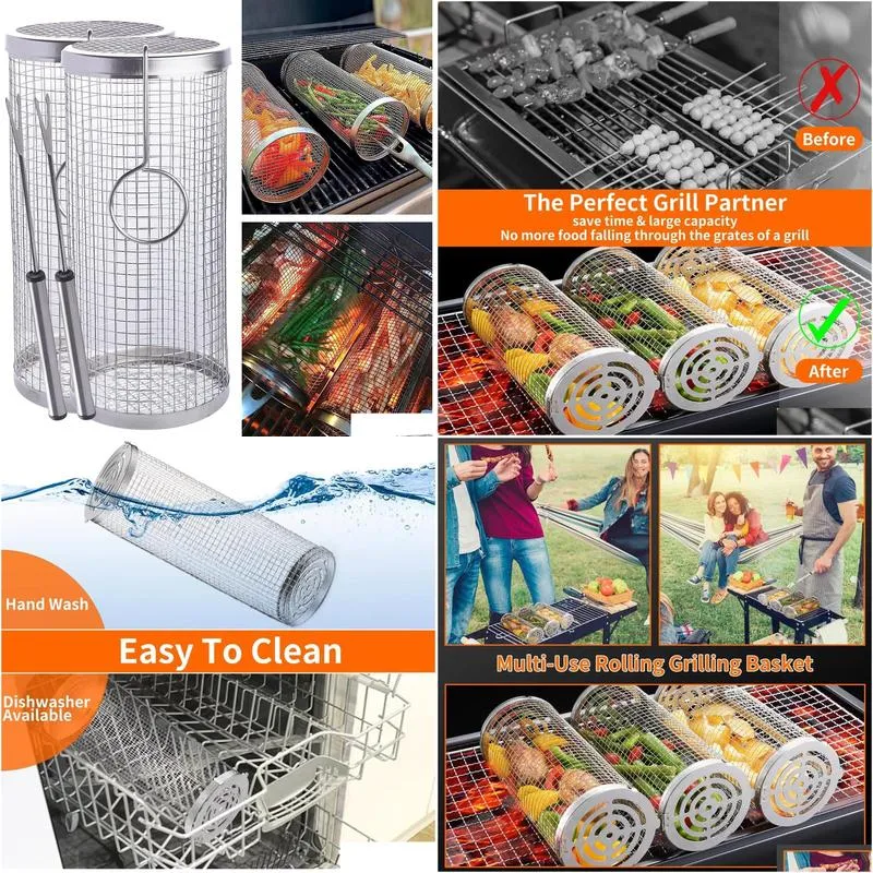 the stainless steel barbecue cooking basket is suitable for outdoor barbecue barbecue grill outdoor round basket bonfire barbecue camping picnic