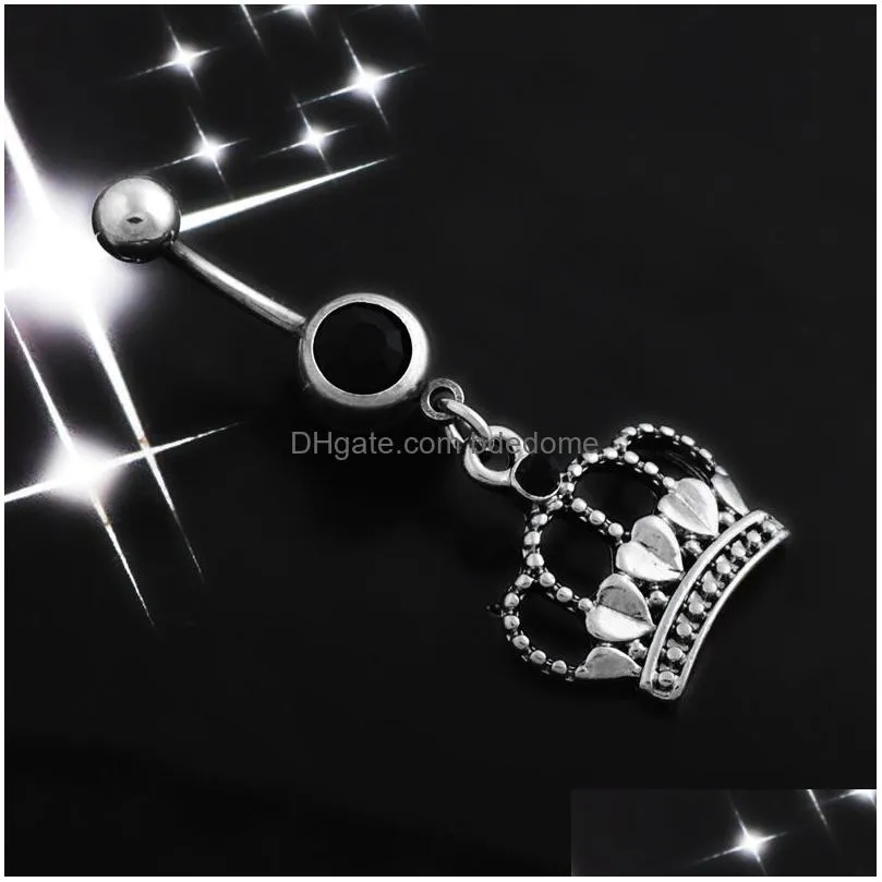 navel bell button rings piercing for women silver crown surgical steel summer beach fashion body jewelry