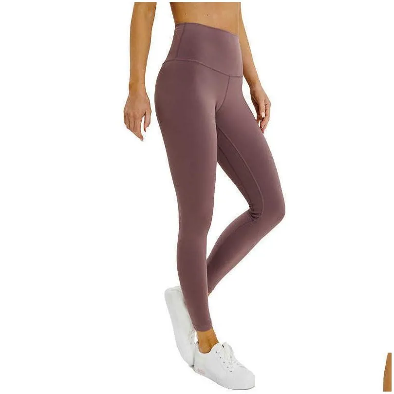 l-85 naked material women yoga pants solid color sports gym wear leggings high waist elastic fitness lady overall tights workout