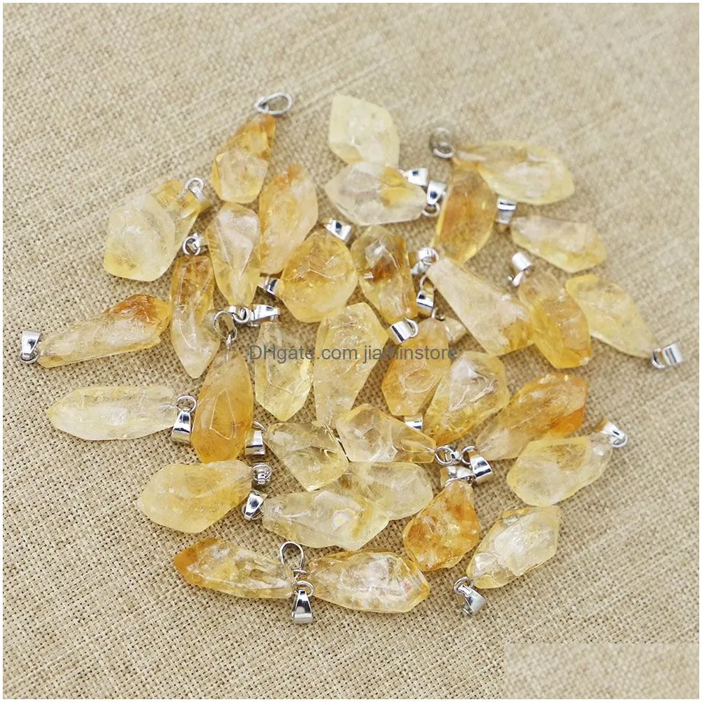 natural citrine stone irregular charms raw ore crystal necklace diy pendants earrings jewelry making accessories