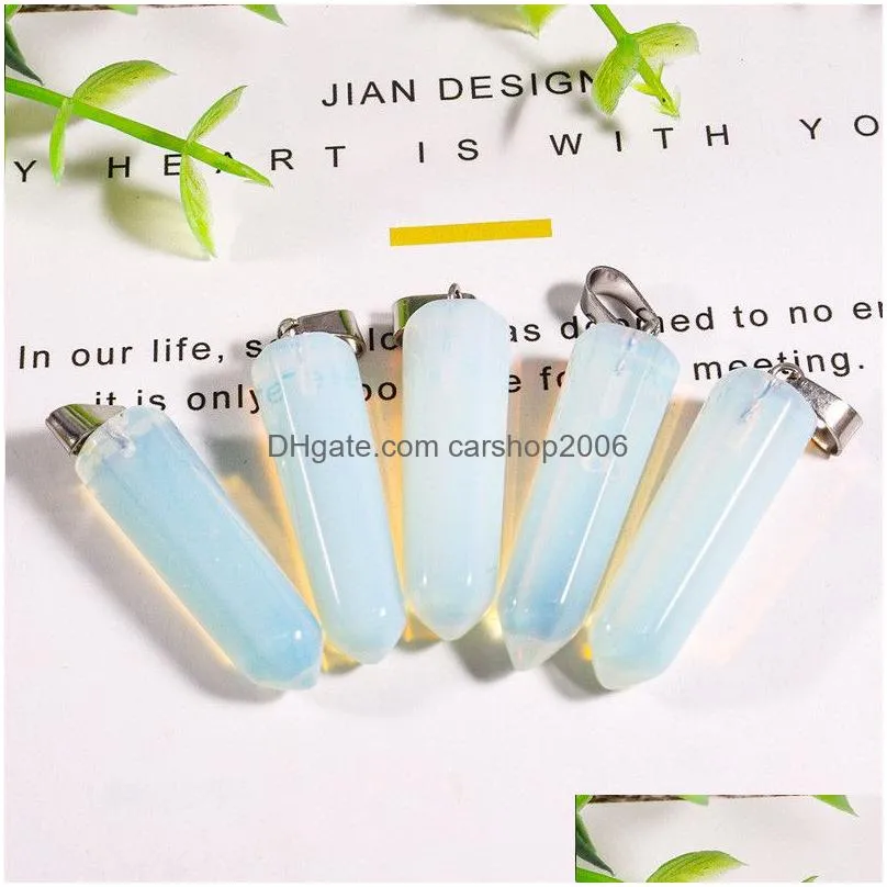 natural stone hexagonal prism charms opal tigers eye pink quartz crystal healing chakra pendants diy necklace jewelry accessories