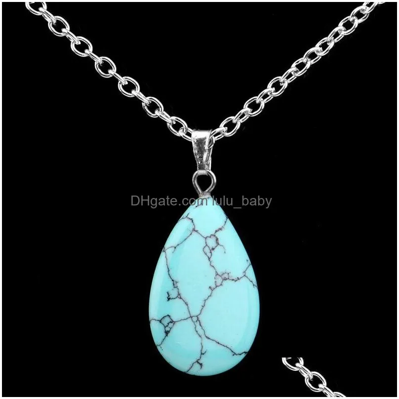 love heart water drop natural crystal stone cross star pendant tiger eye turquoises necklace chain for women girls charm jewelry