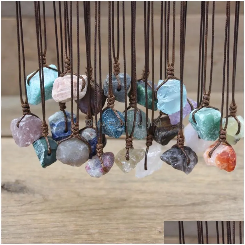 healing reiki raw stone mineral pendants necklace natural crystal fluorite rose quartzs tourmaline agates apatite adjustable chain necklaces